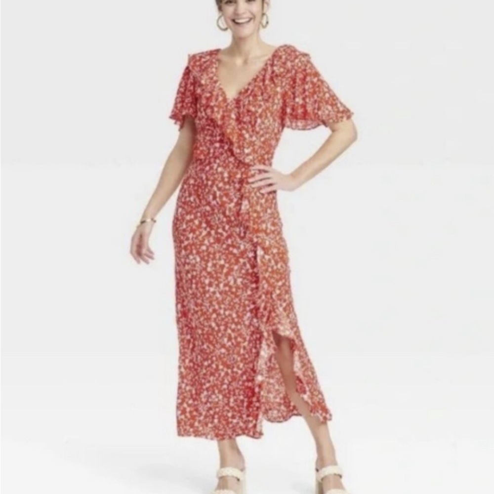 NWT Target A New Day Red Floral Ruffle Maxi Dress with Flutter Sleeves XL - Picture 8 of 8